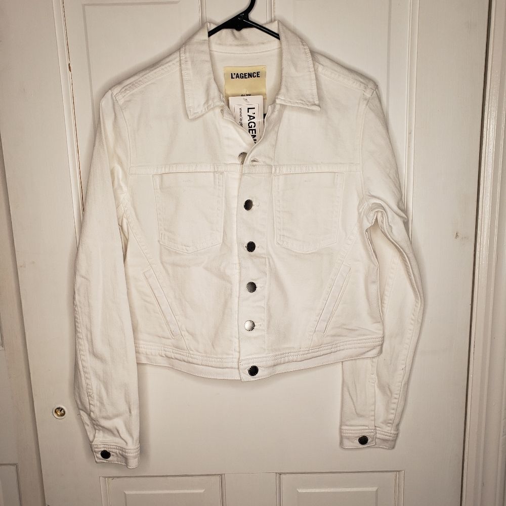 L'agence Jemma Blanc White Cropped Jean Jacket